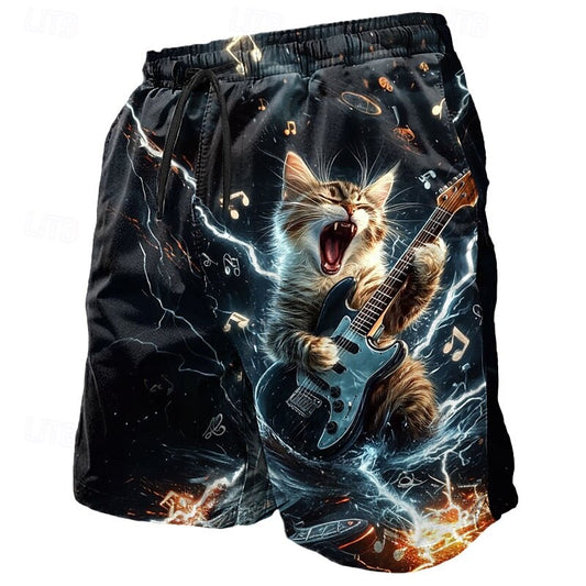 Cat Funny Guitarist Player Swimming Shorts