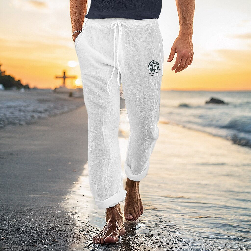 Classic Style Linen Drawstring Pants