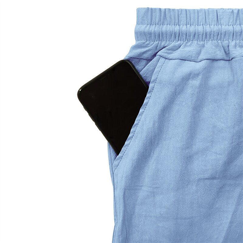 Linen Cargo Straight-Leg Pants