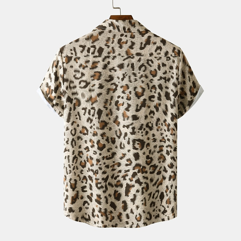 Camisa de leopardo con botones, camisa de manga corta, diseño tropical, informal, para uso diario