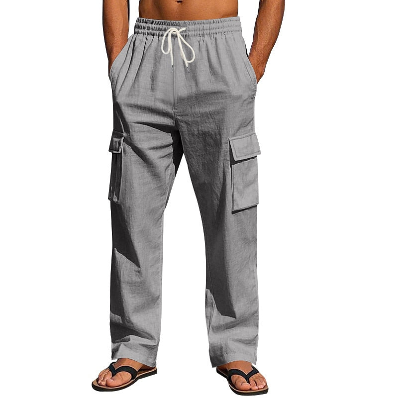 Linen Cargo Straight-Leg Pants