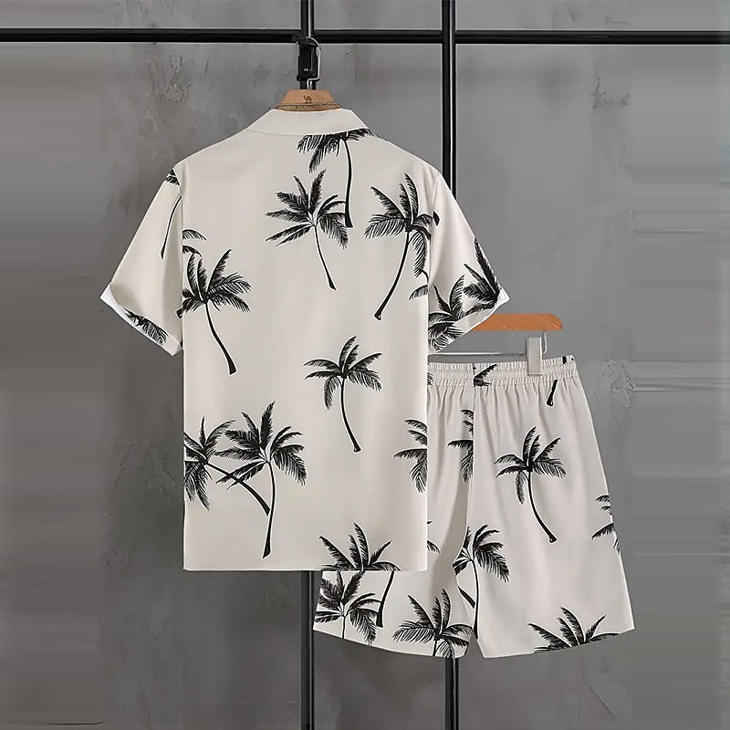 Coconut Tree Pattern Casual Everyday Shirt Set