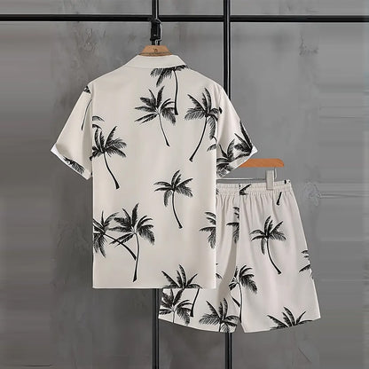 Coconut Tree Pattern Casual Everyday Shirt Set