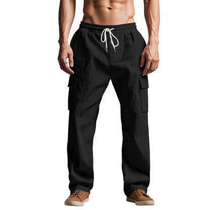 Linen Cargo Straight-Leg Pants