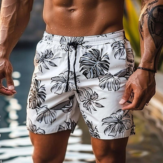 Leaf Graphic Prints Swimming Trunks Board Shorts