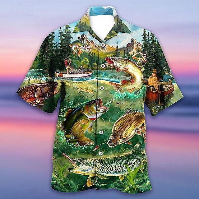 Camisa de peces tropicales Camisa hawaiana de verano Camisa Aloha Manga corta