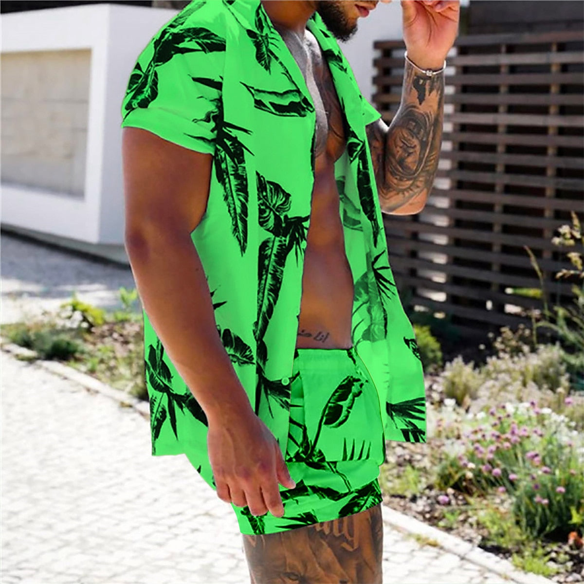 Tropical Leaf Hawaiian Shirt Set