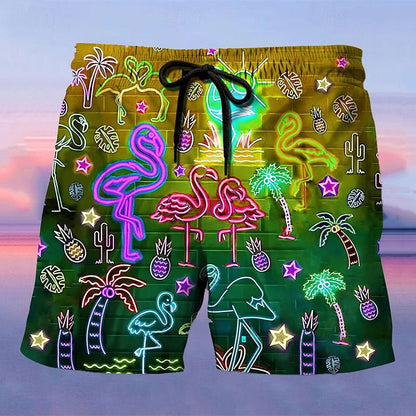 Flamingo Graphic Prints Swimming Trunks Board Shorts