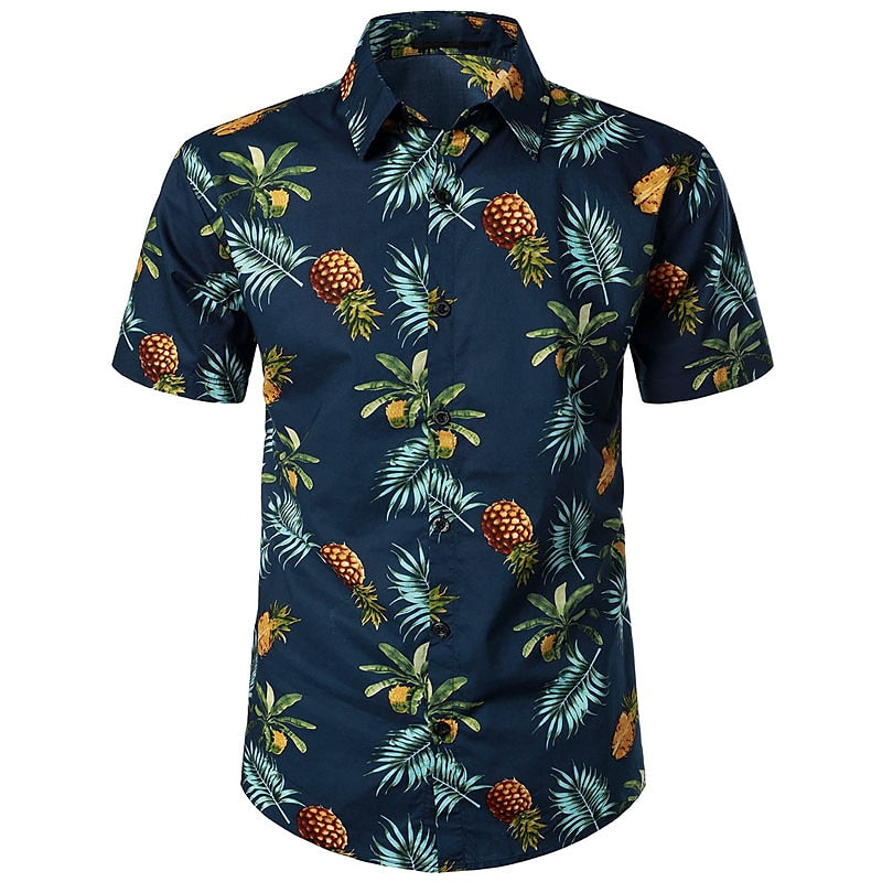 Camisa hawaiana de verano con hojas, frutas y plátanos, camisa hawaiana, camisa de manga corta