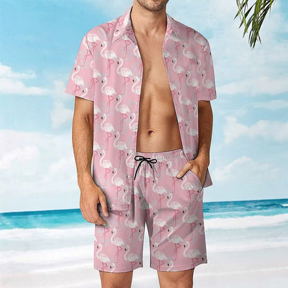 Pink Flamingo Print Shirt and Shorts Set