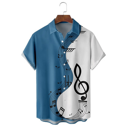 Camisa con notas musicales, camisa abotonada, manga corta, informal, para uso diario