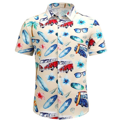 Camisa hawaiana de verano con estampado de árbol de coco y flores