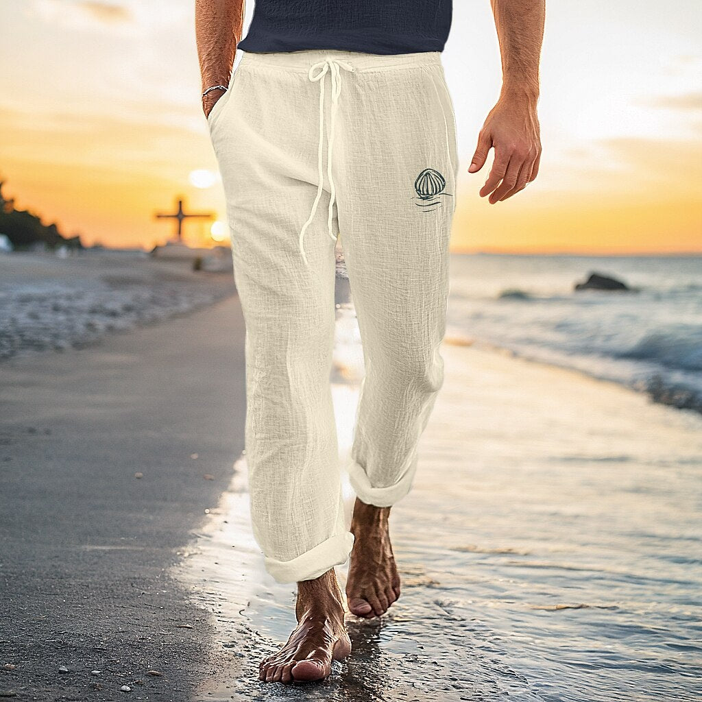 Classic Style Linen Drawstring Pants