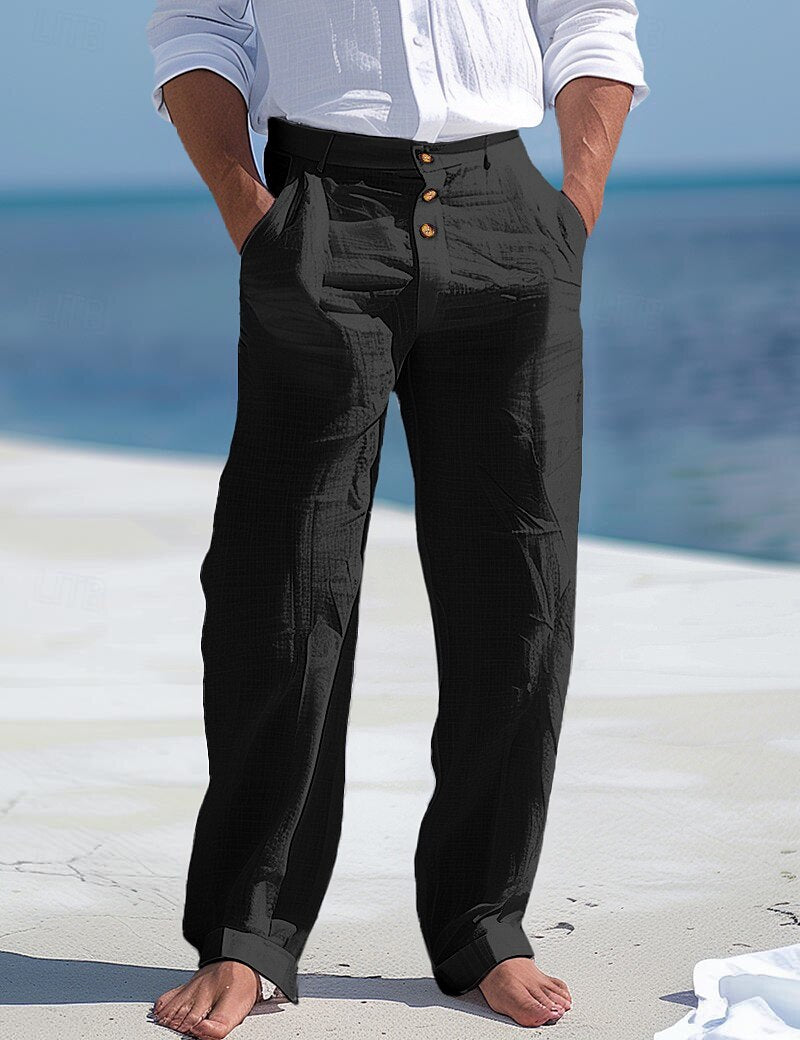 Linen Straight-Leg Business Casual Pants