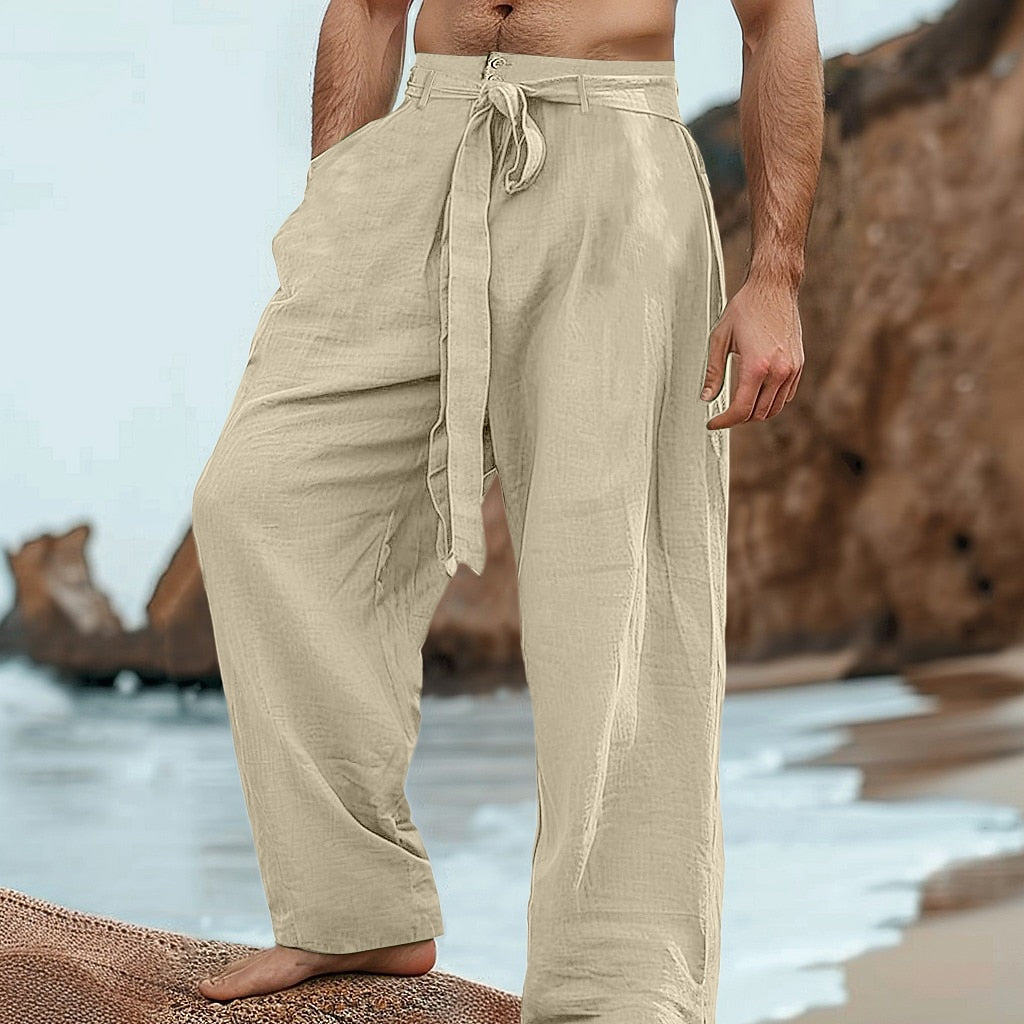 Loose-Fit Linen Drawstring Pants