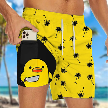 Coconut Tree Duck 2-in-1 Board Shorts