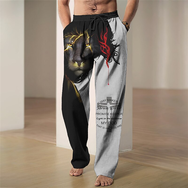 Lion Faith Vintage Abstract 3D Print Pants