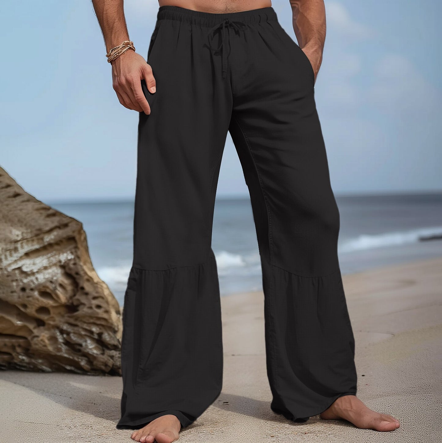 Wide-Leg Patchwork Linen Pants