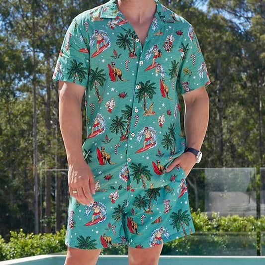 Hawaiian Style Surf Coconut Pattern Shirt Set