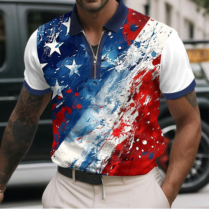 American Flag 3D Zip Polo Shirt