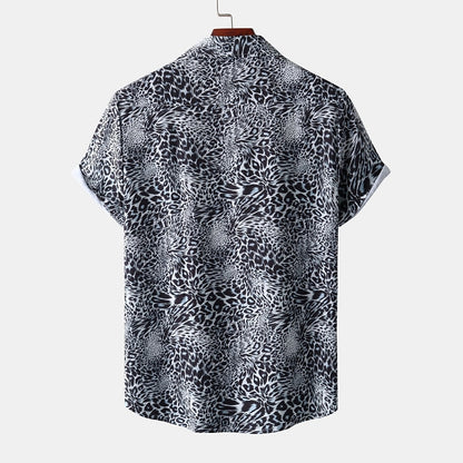 Camisa de leopardo con botones, camisa de manga corta, diseño tropical, informal, para uso diario