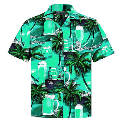 Camisa hawaiana de verano con estampado gráfico de árbol de coco y cerveza Camisa hawaiana