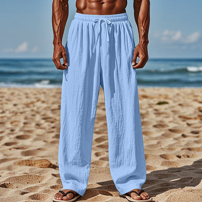 Linen Drawstring Straight-Leg Pants