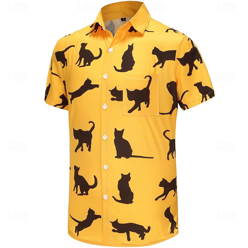 Retro 70s Disco Cat Aloha Shirt