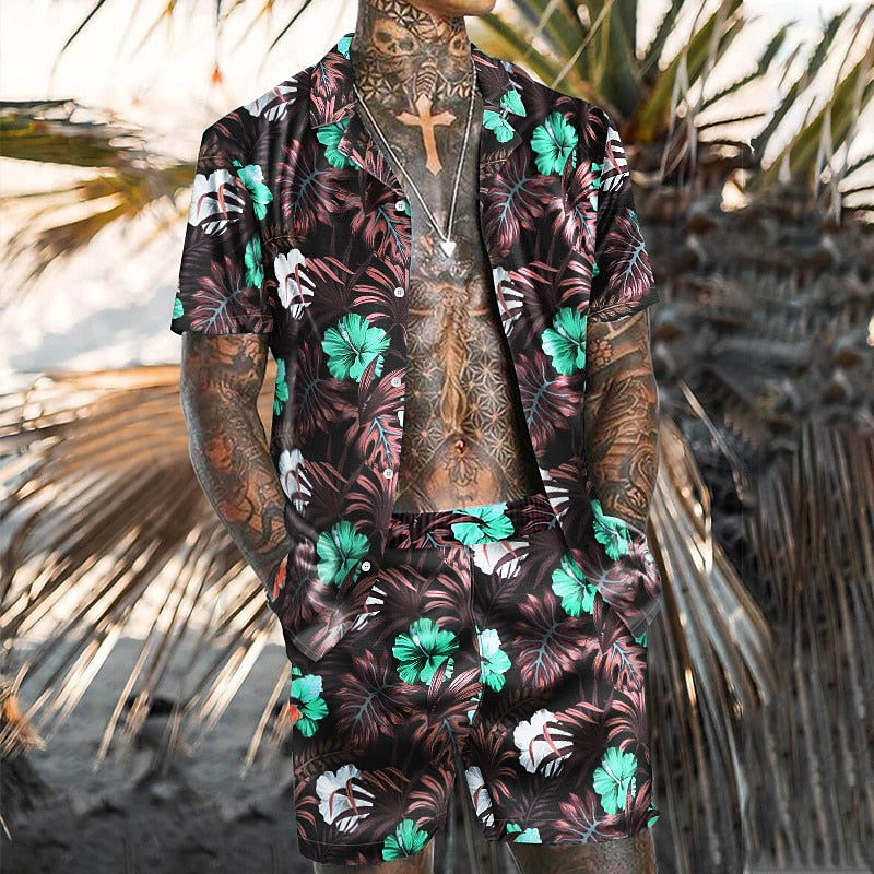 Hawaiian Floral Shirt & Shorts Set