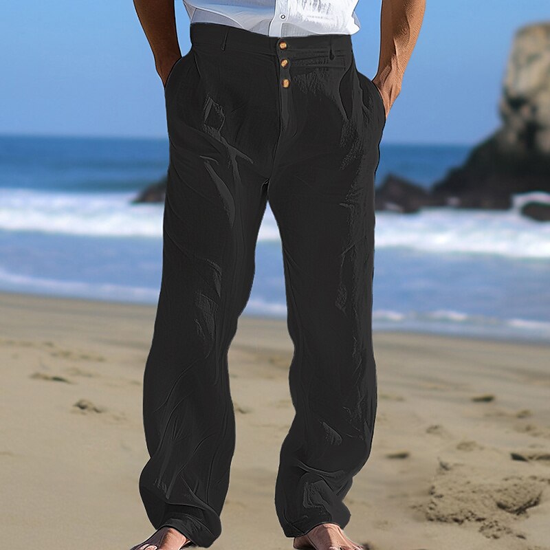 Linen Straight-Leg Business Pants