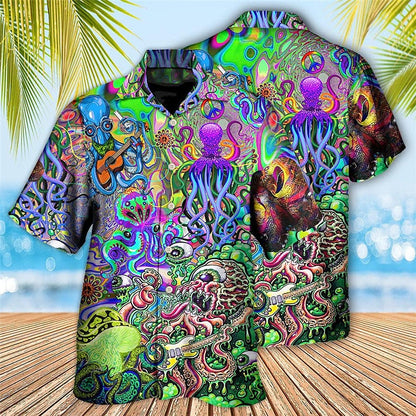 Camisa hawaiana de verano con pulpo y guitarra tropical Camisa Aloha