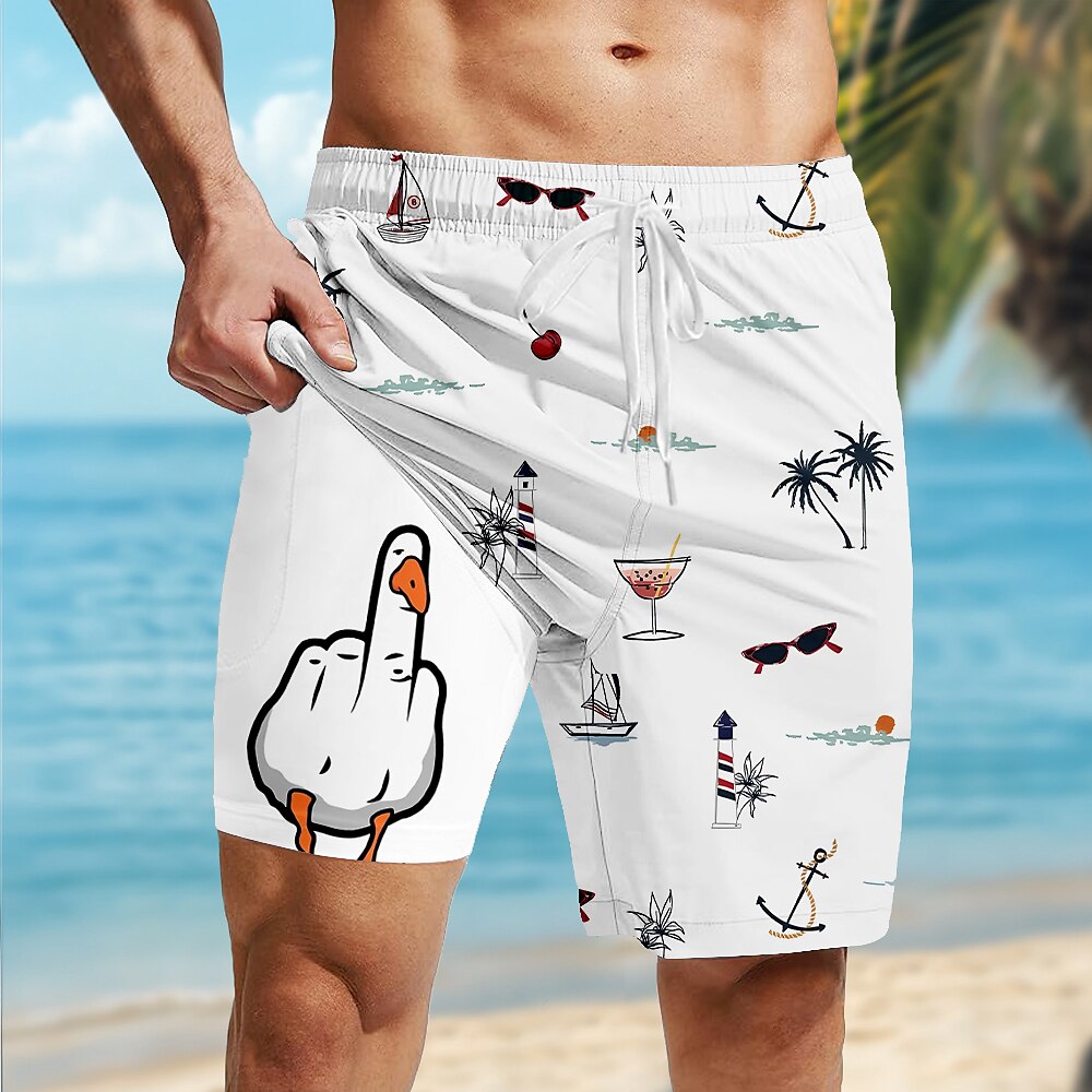 Coconut Tree Funny Duck 2-in-1 Board Shorts