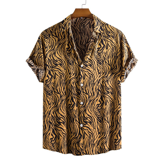 Camisa de leopardo con botones, camisa de manga corta, diseño de moda, informal