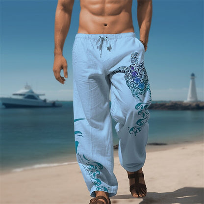 Turtle Print Linen Baggy Pants