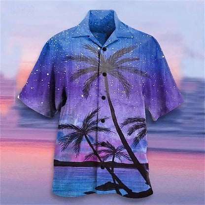 Camisa hawaiana de verano con botones y manga corta con estampado de guitarra colorida