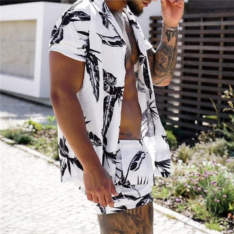Tropical Leaf Hawaiian Shirt Set