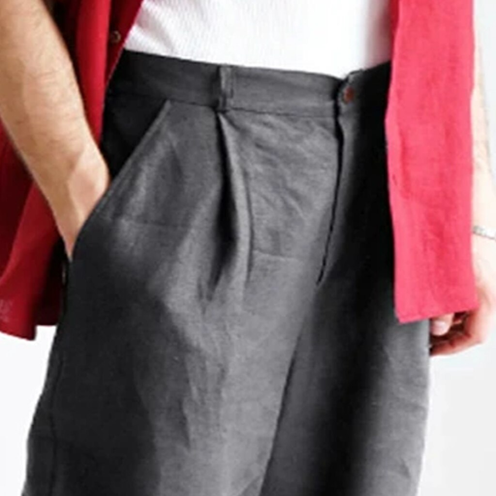 Pleated Linen Straight-Leg Pants