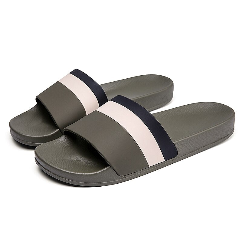 Sporty Slide Sandals with Red and White Stripes