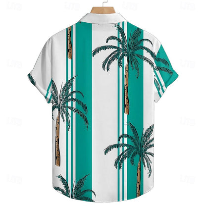 Camisa hawaiana de verano con diseño de árbol de coco, camisa hawaiana de manga corta