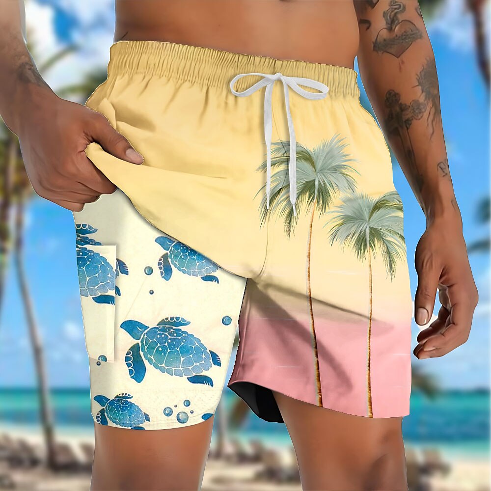 Coconut Tree Turtles 2-in-1 Board Shorts