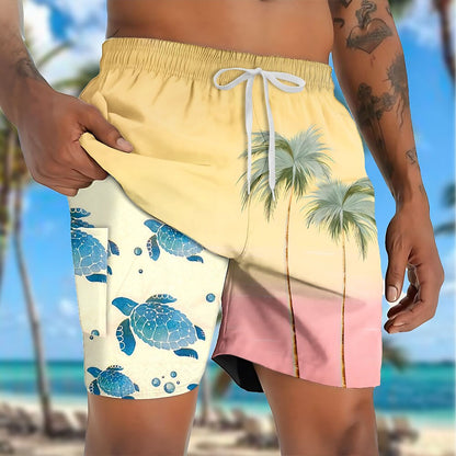 Coconut Tree Turtles 2-in-1 Board Shorts