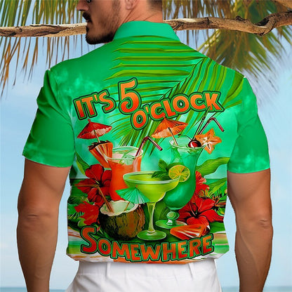 Parrot Letter Print Hawaiian Shirt Vacation Wear