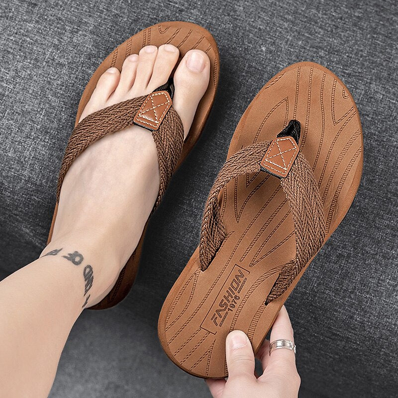Casual Flip-Flops – Braided Straps & Textured Sole