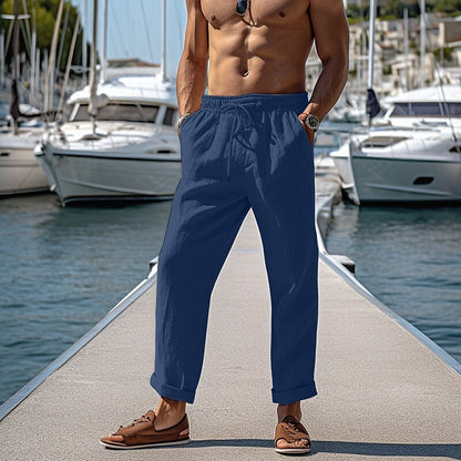 Linen Drawstring Straight-Leg Pants