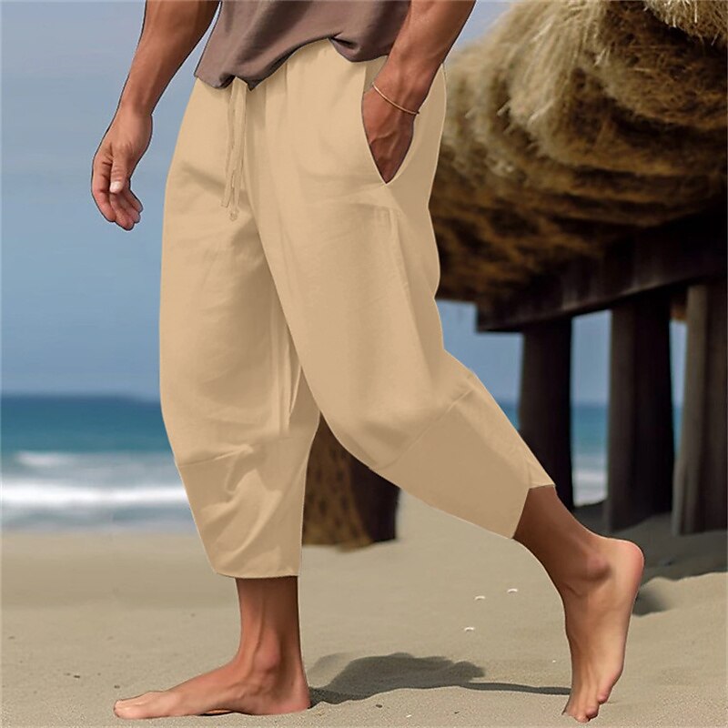 Linen Drawstring Capri Pants