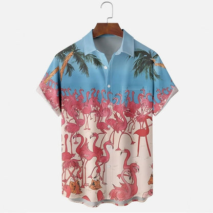 Flamingo Hawaiian Shirt Short Sleeve Casual