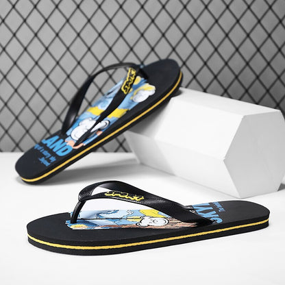Playful Blue Cartoon Dog Flip-Flops