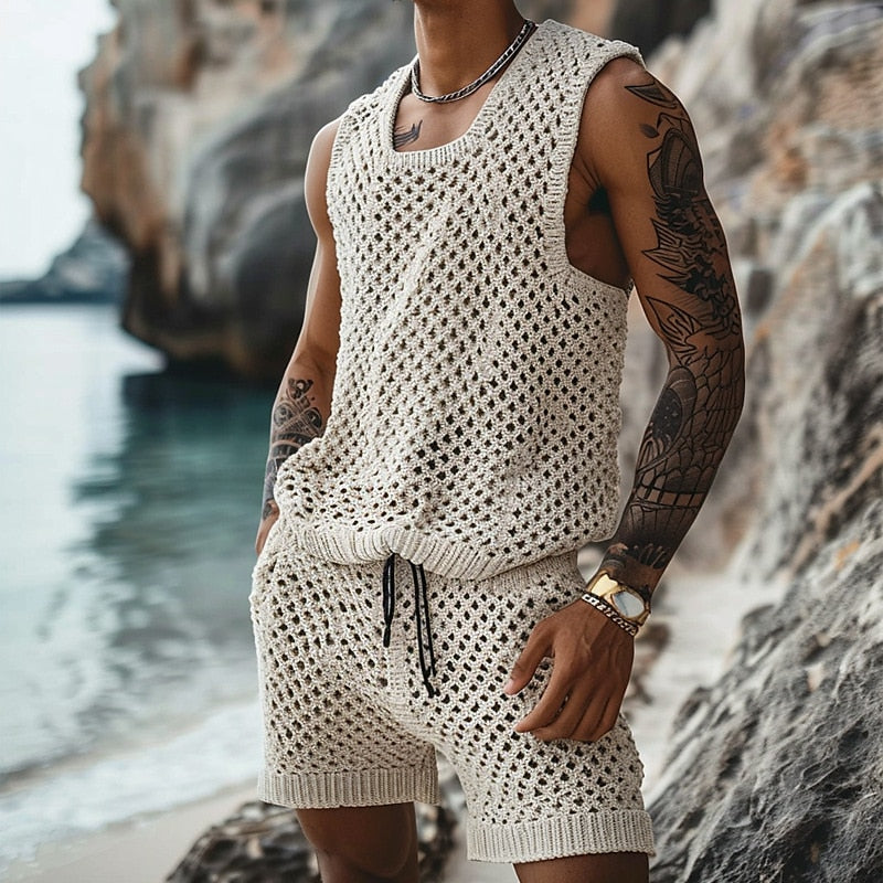 Solid Color Cutout Summer Casual Suit