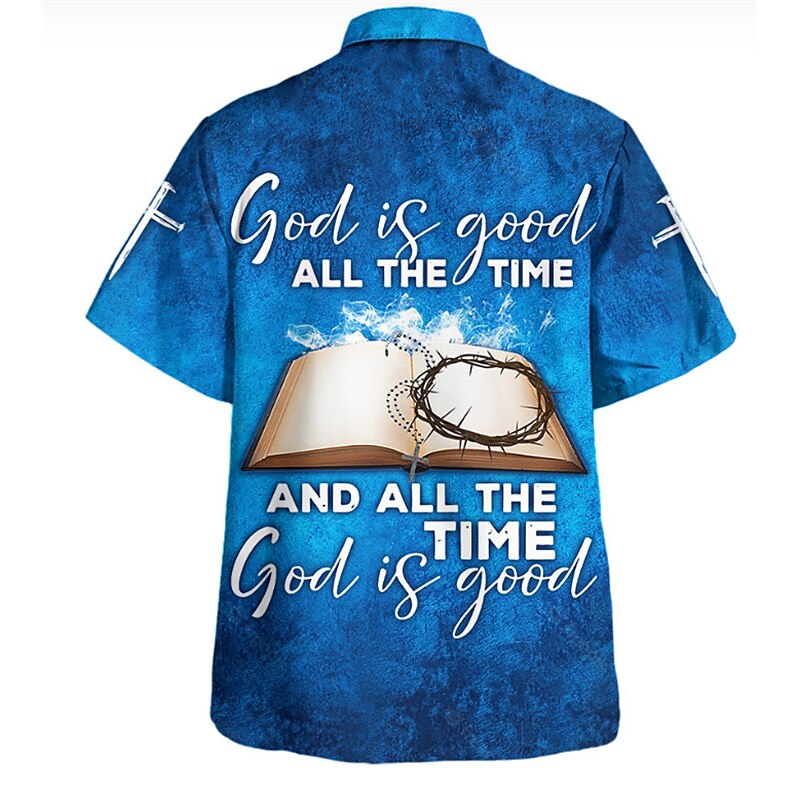 Camisa con botones y manga corta con la letra de Jesús y el león