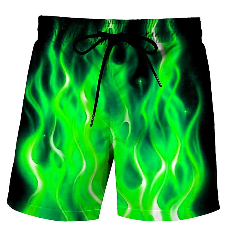 Flame Print Swimming Bathing Suit Shorts